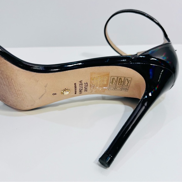 Stuart Weitzman Stiletto Patent Leather High Heel Sandals/ black metallic/size 8 - Picture 10 of 14
